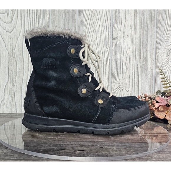 Sorel Shoes - Sorel Explorer Joan Women's 8 Waterproof Black Suede Faux Fur‎ Winter Boots